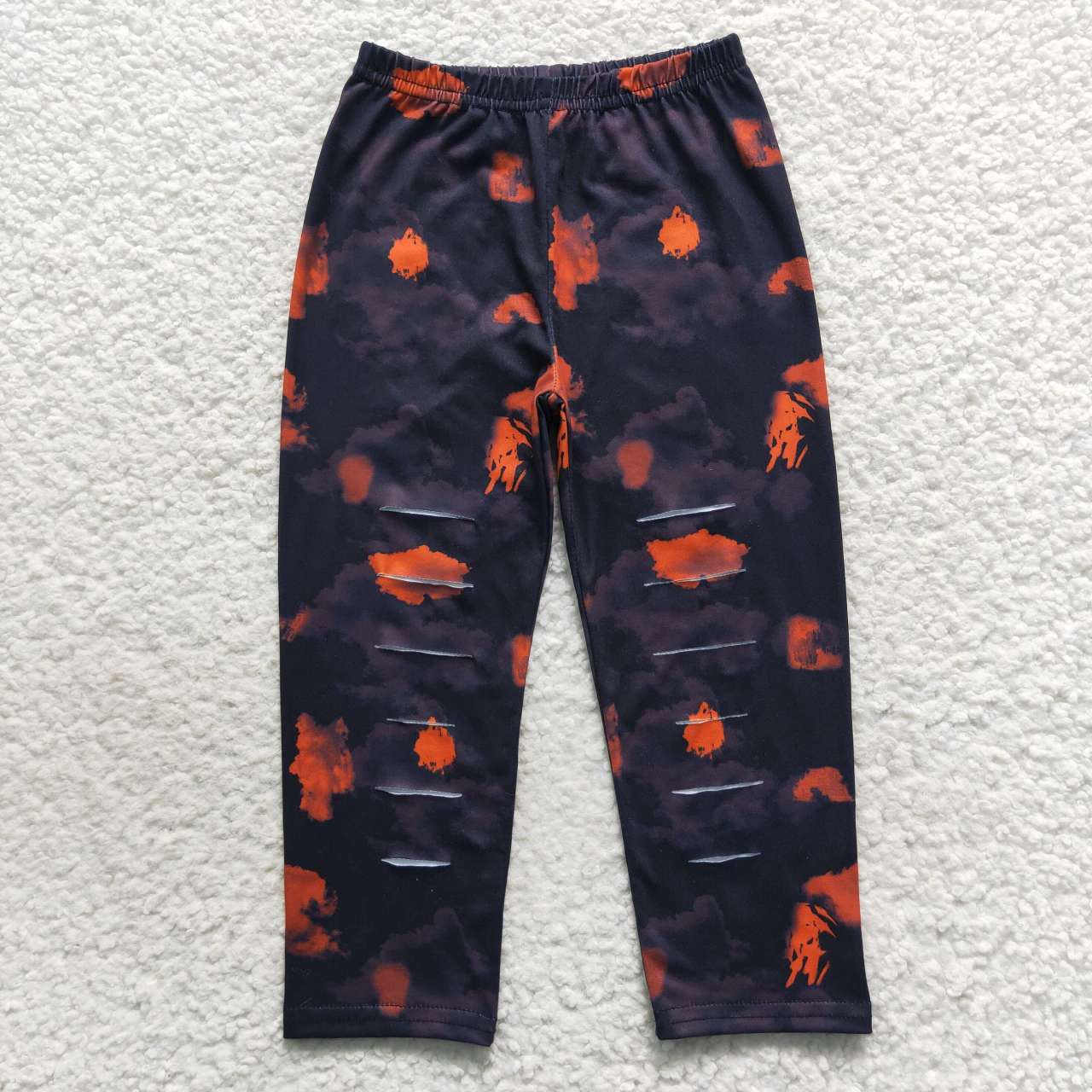 P0241 Girls tie-dye hole black legging pants