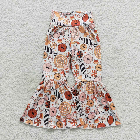 P0255 Girls cute Halloween ghost candy print bell bottom pants