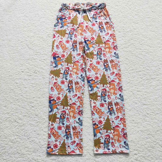 P0266 Blue Cartoon Dog Print Adult Christmas Pajamas Men Pants