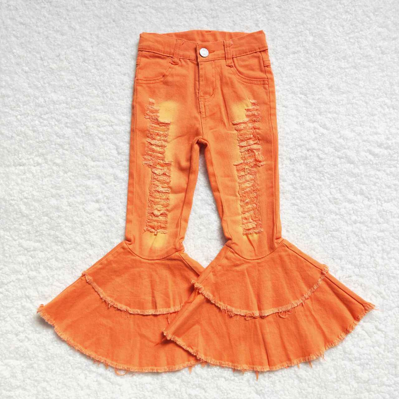 P0271 Orange denim hole bell bottom jeans