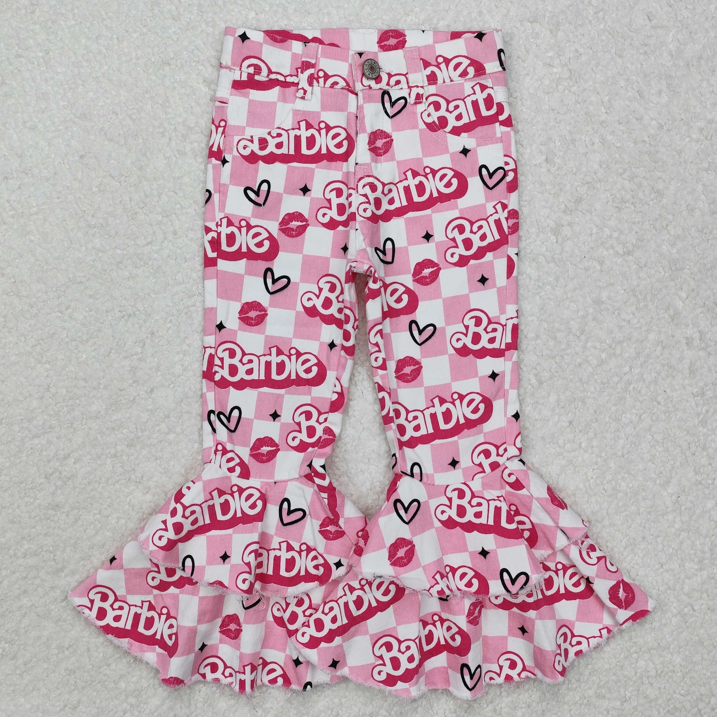 P0294 Pink BA Print Denim Girls Bell Bottom Jeans