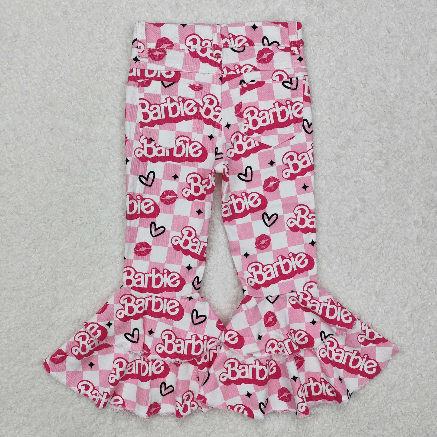 P0294 Pink BA Print Denim Girls Bell Bottom Jeans