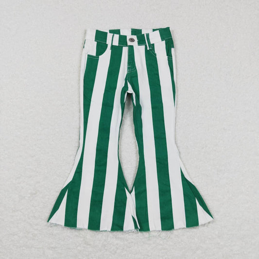 P0330 Green Stripes Denim Bell Bottom Jeans Girls Pants