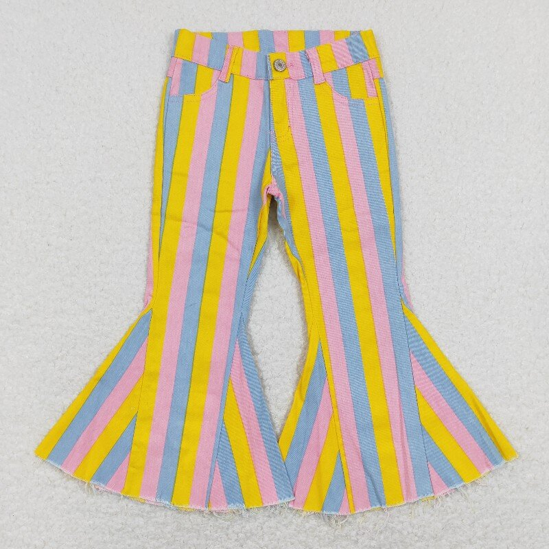 9 Colors Stripes Denim Bell Bottom Jeans Girls Pants Sisters Wear