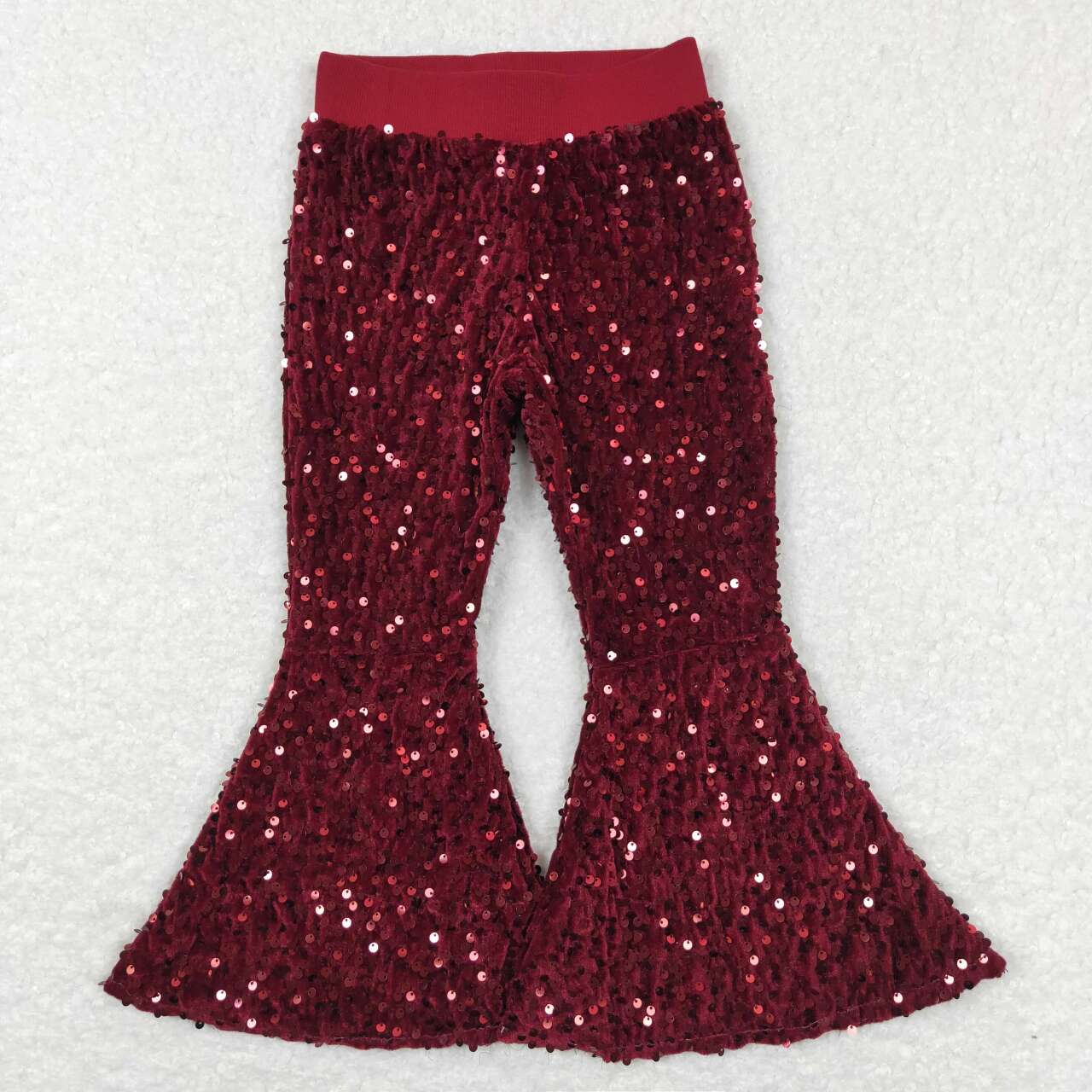 P0338 Girls Maroon Sequin Bell Bottom Pants