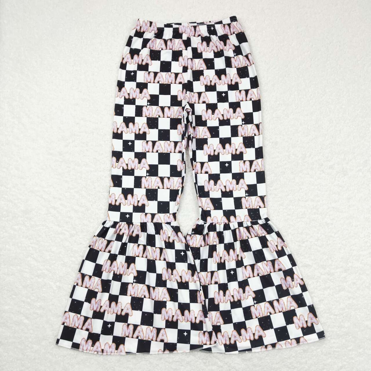 P0346 MAMA Black Plaid Print Bell Pants Adult Clothes
