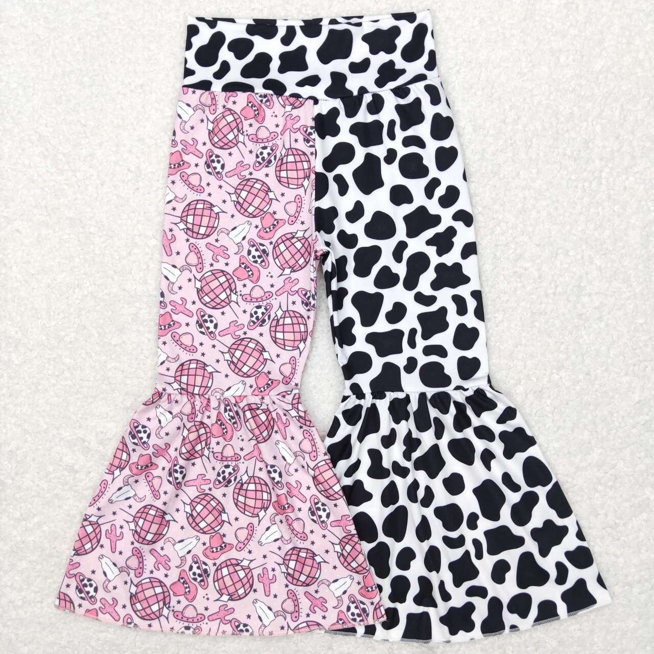 P0369 Pink Cow Print Western Bell Bottom Pants
