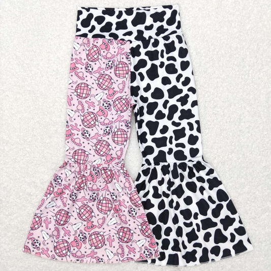 P0369 Pink Cow Print Western Bell Bottom Pants