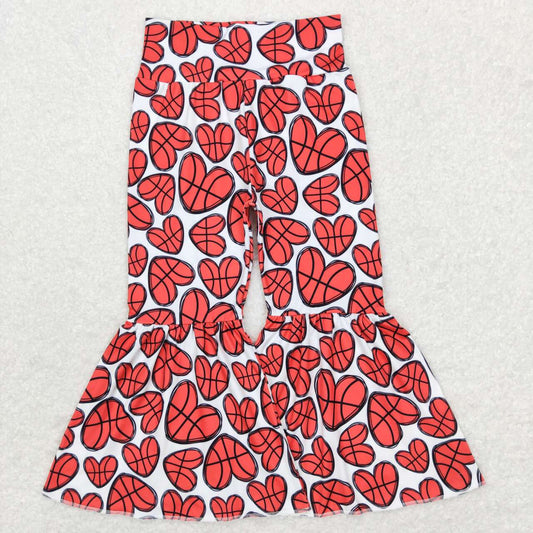 P0389 Basketball Heart Print Girls Bell Bottom Pants