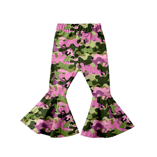 (Pre-order)P0392 Green Pink Camo Denim Bell Bottom Pants