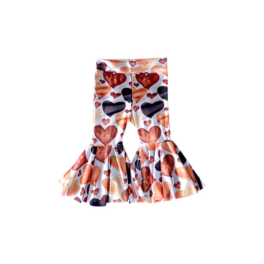 (Pre-order)P0397 Brown Heart Print Girls Valentine's Bell Bottom Pants