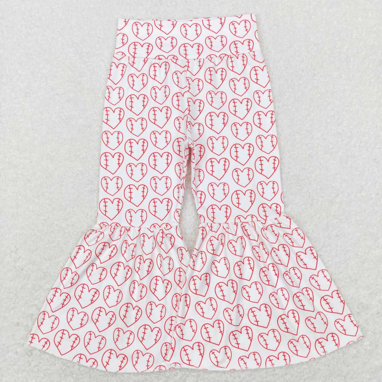 P0404 Heart Baseball Print Girls Bell Bottom Pants
