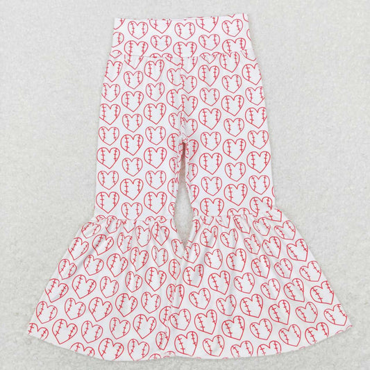 P0404 Heart Baseball Print Girls Bell Bottom Pants