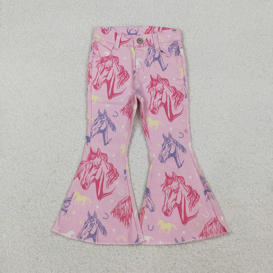 P0431 Pink Horse Denim Bell Bottom Jeans Girls Western Pants