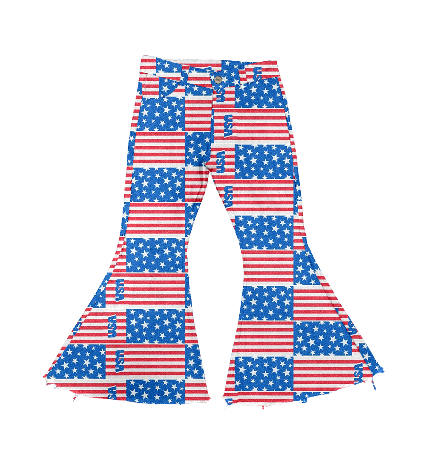 (Pre-order)P0456 Flags Denim Bell Bottom Jeans Girls 4th of July Pants