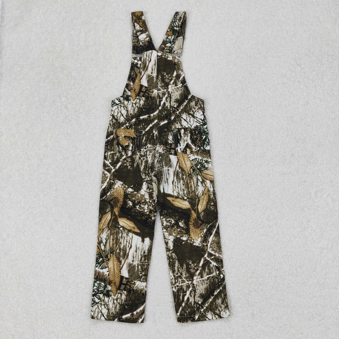 P0533 Branch Camo Print Denim Kids Suspender Overall Jumpsuit