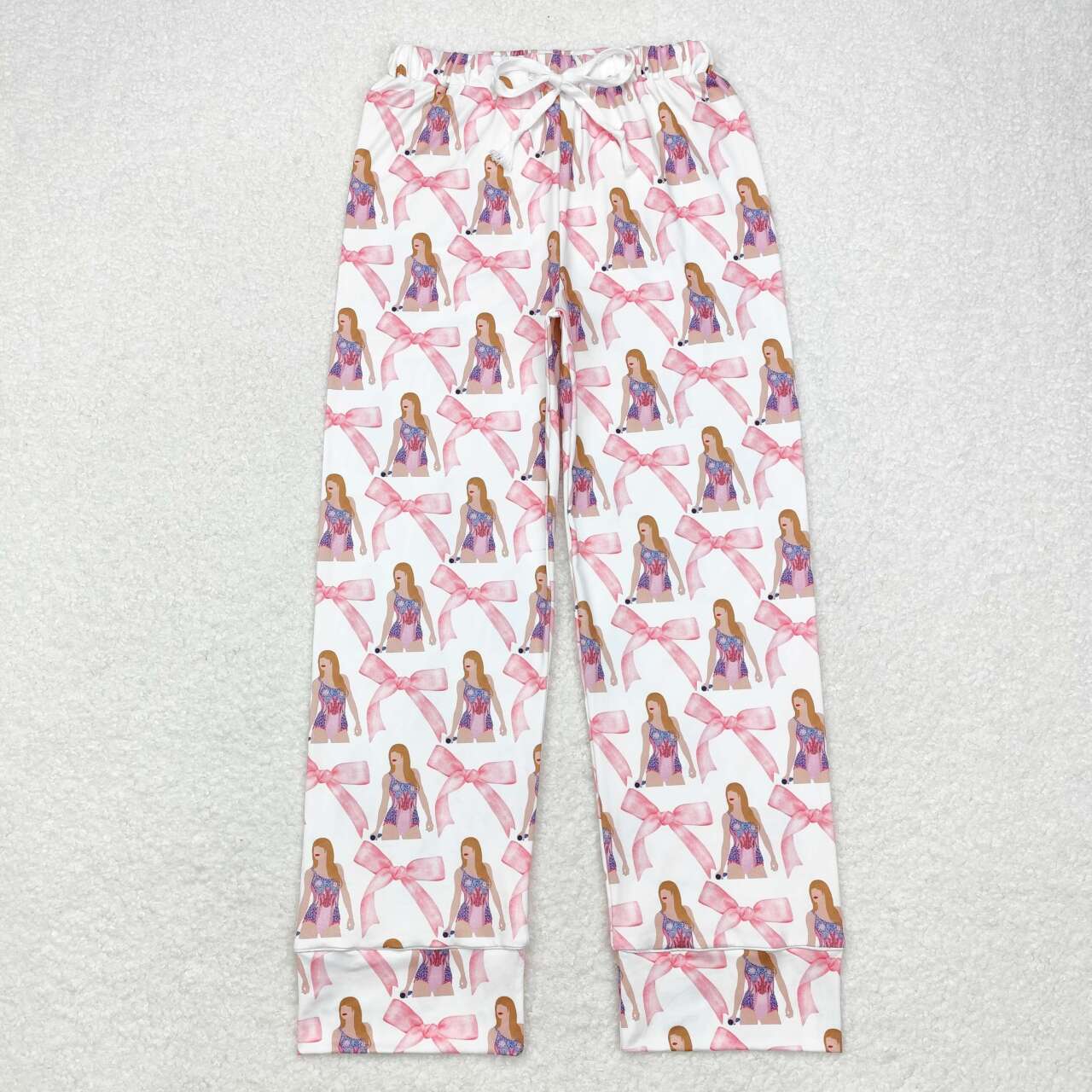 P0598 Singer Swiftie Pink Bows Print Adult Woman Pajamas Pants