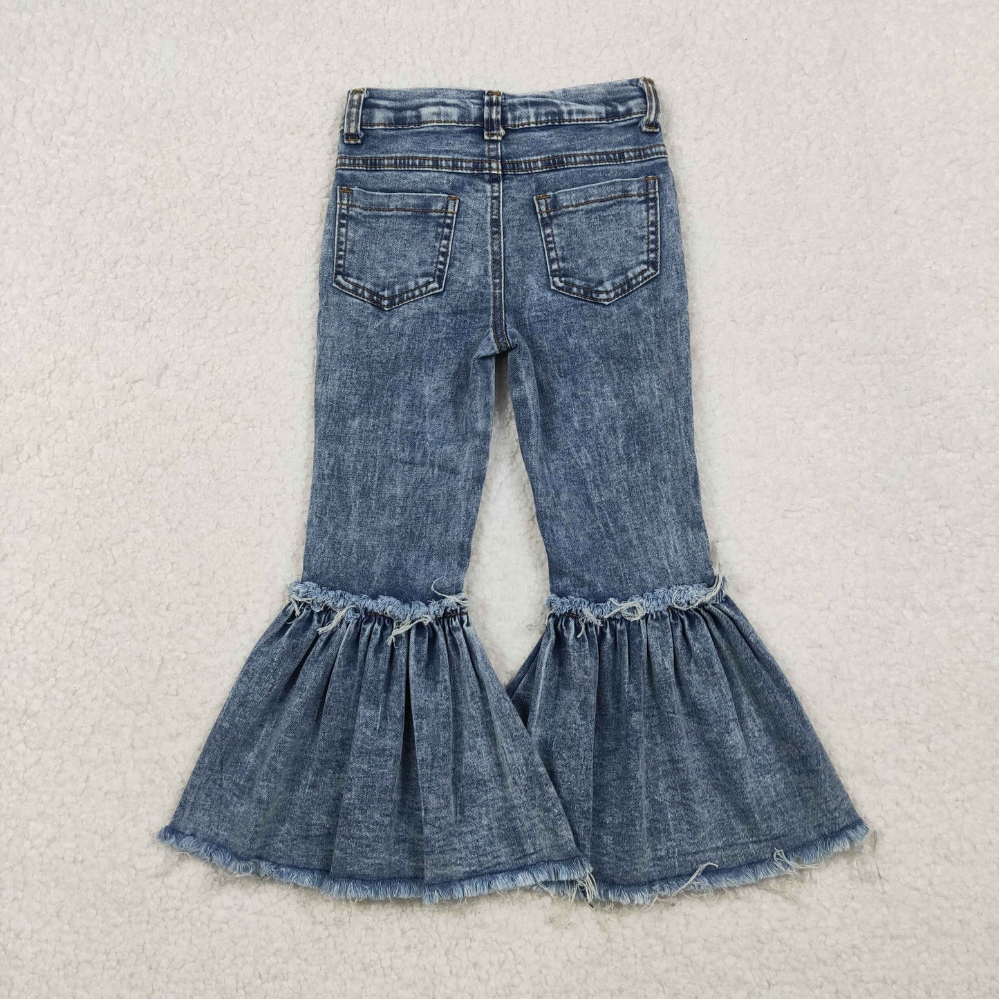 P0676 Blue Washed Denim Bell Bottom Jeans Girls Pants