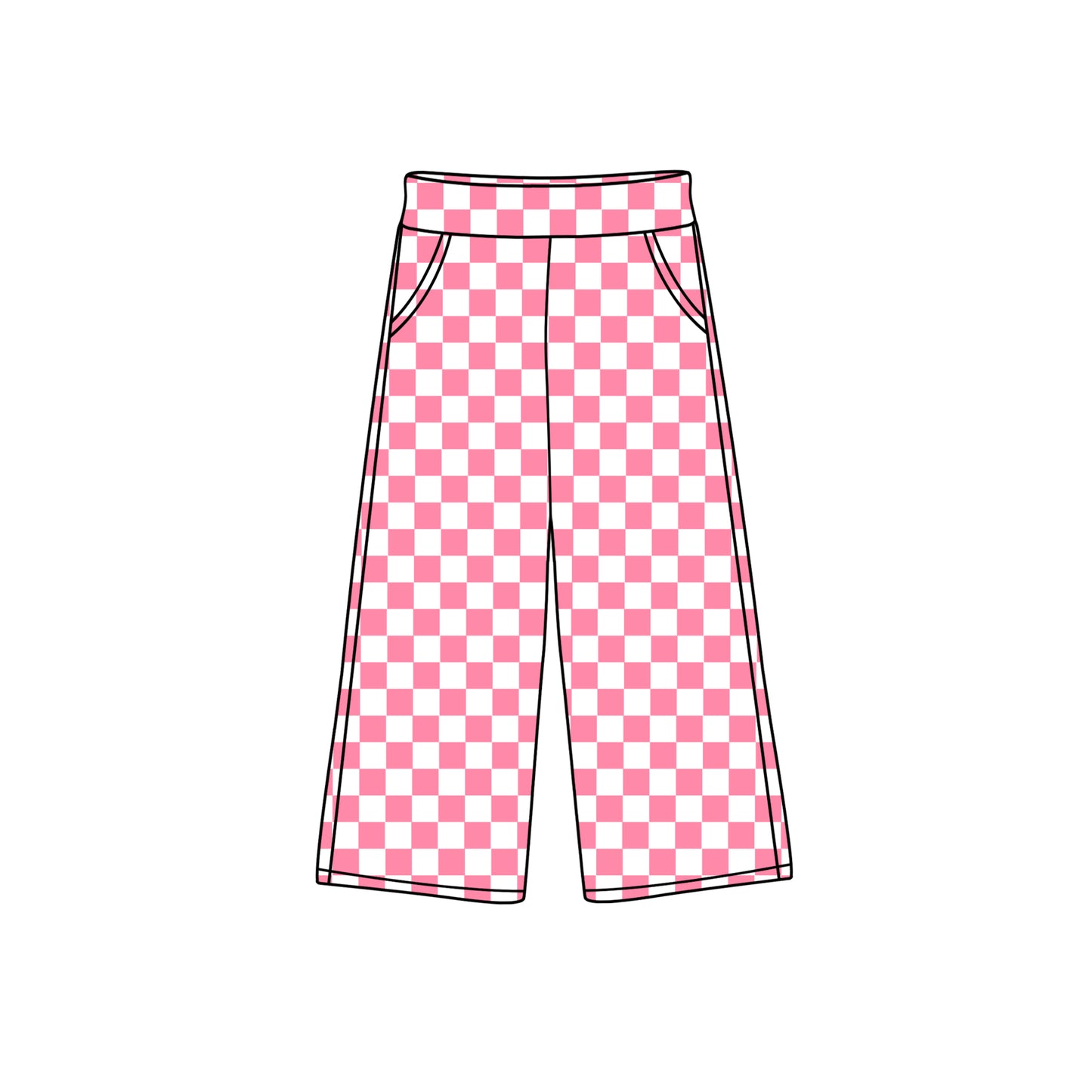 (Pre-order)P0694 Pink Plaid Print Girls Fall Pockets Pants