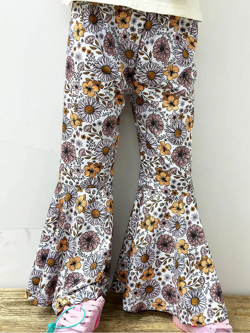 (Pre-order)P0707 Flowers Print Girls Bell Bottom Pants