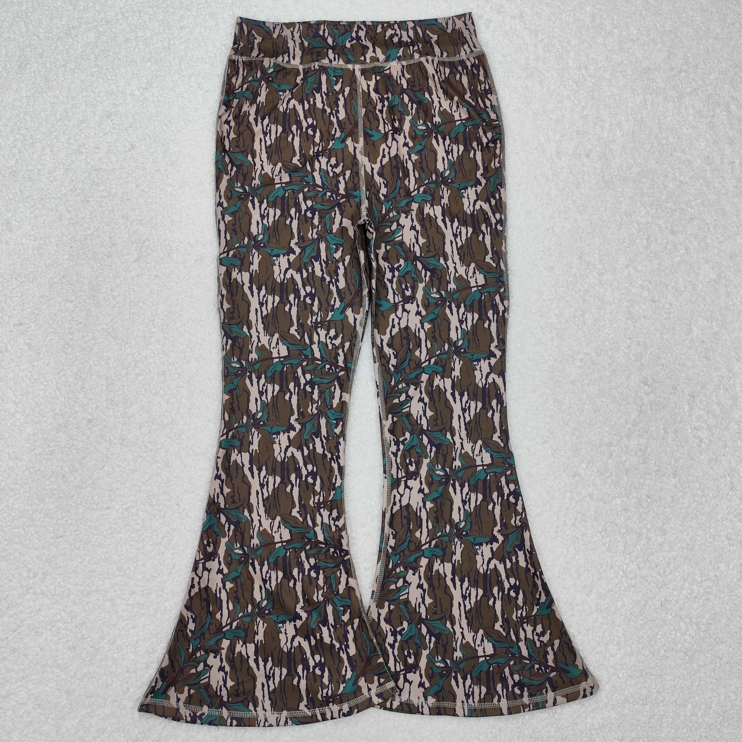 P0719 Adult Camo Branch Print Woman Yoga Bell Bottom Pants
