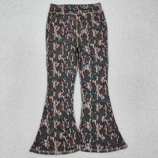 P0719 Adult Camo Branch Print Woman Yoga Bell Bottom Pants