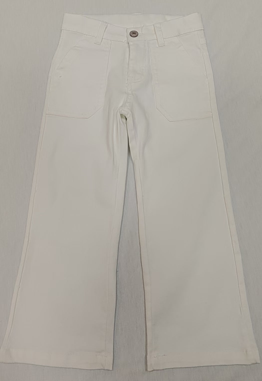 (Pre-order)P0754 White Denim Pockets Straight Bottom Jeans Kids Pants