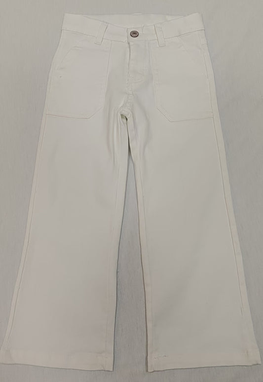(Pre-order)P0754 White Denim Pockets Straight Bottom Jeans Kids Pants