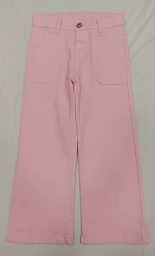 (Pre-order)P0755 Pink Denim Pockets Straight Bottom Jeans Kids Pants