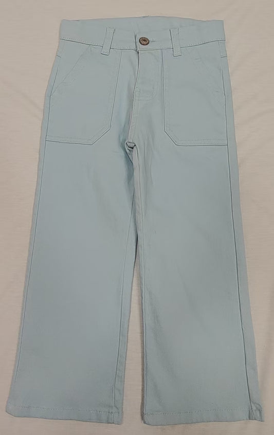 (Pre-order)P0756 Light Blue Denim Pockets Straight Bottom Jeans Kids Pants
