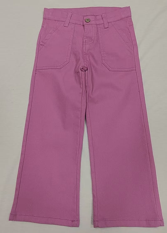 (Pre-order)P0757   Purple Denim Pockets Straight Bottom Jeans Kids Pants