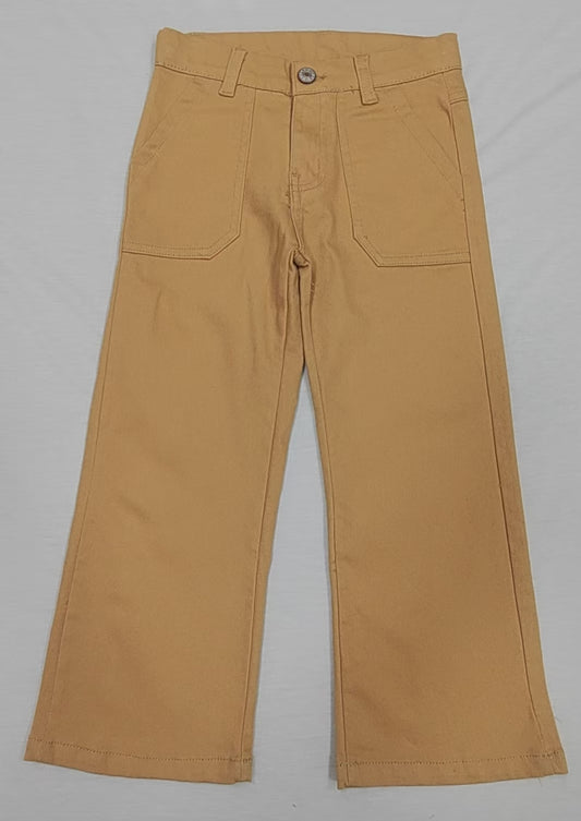 (Pre-order)P0758   Mustard Denim Pockets Straight Bottom Jeans Kids Pants