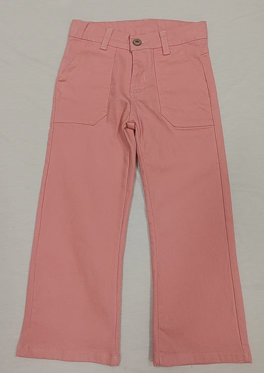 (Pre-order)P0759   Pink Denim Pockets Straight Bottom Jeans Kids Pants