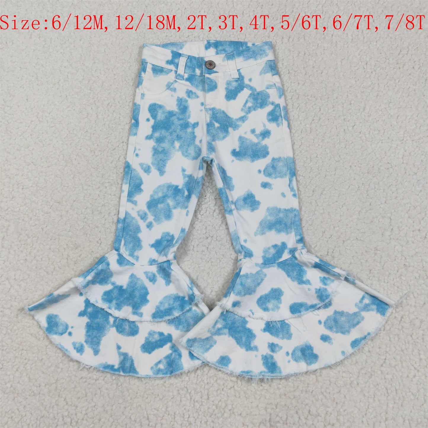 P0762 Blue Tie-dye Denim Bell Bottom Jeans Girls Pants