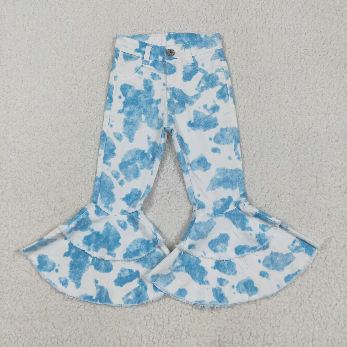 P0762 Blue Tie-dye Denim Bell Bottom Jeans Girls Pants