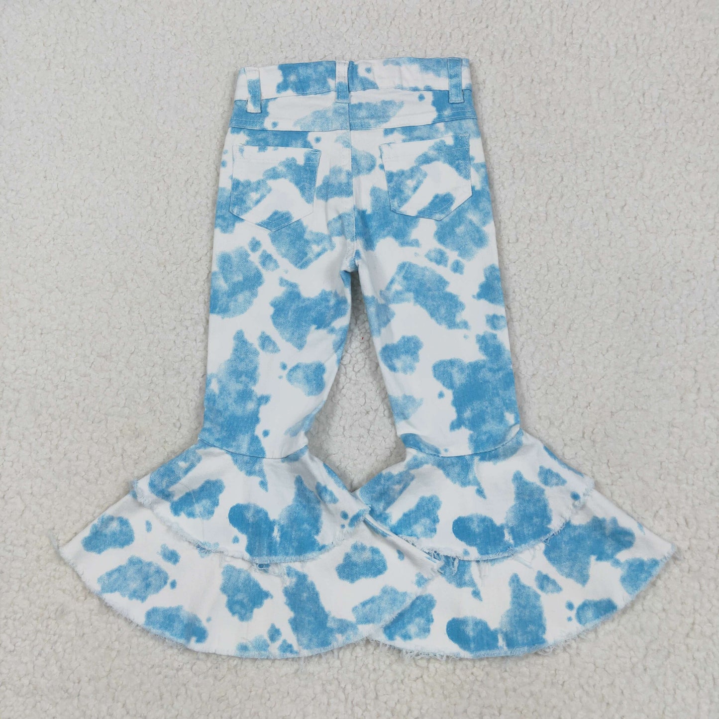 P0762 Blue Tie-dye Denim Bell Bottom Jeans Girls Pants