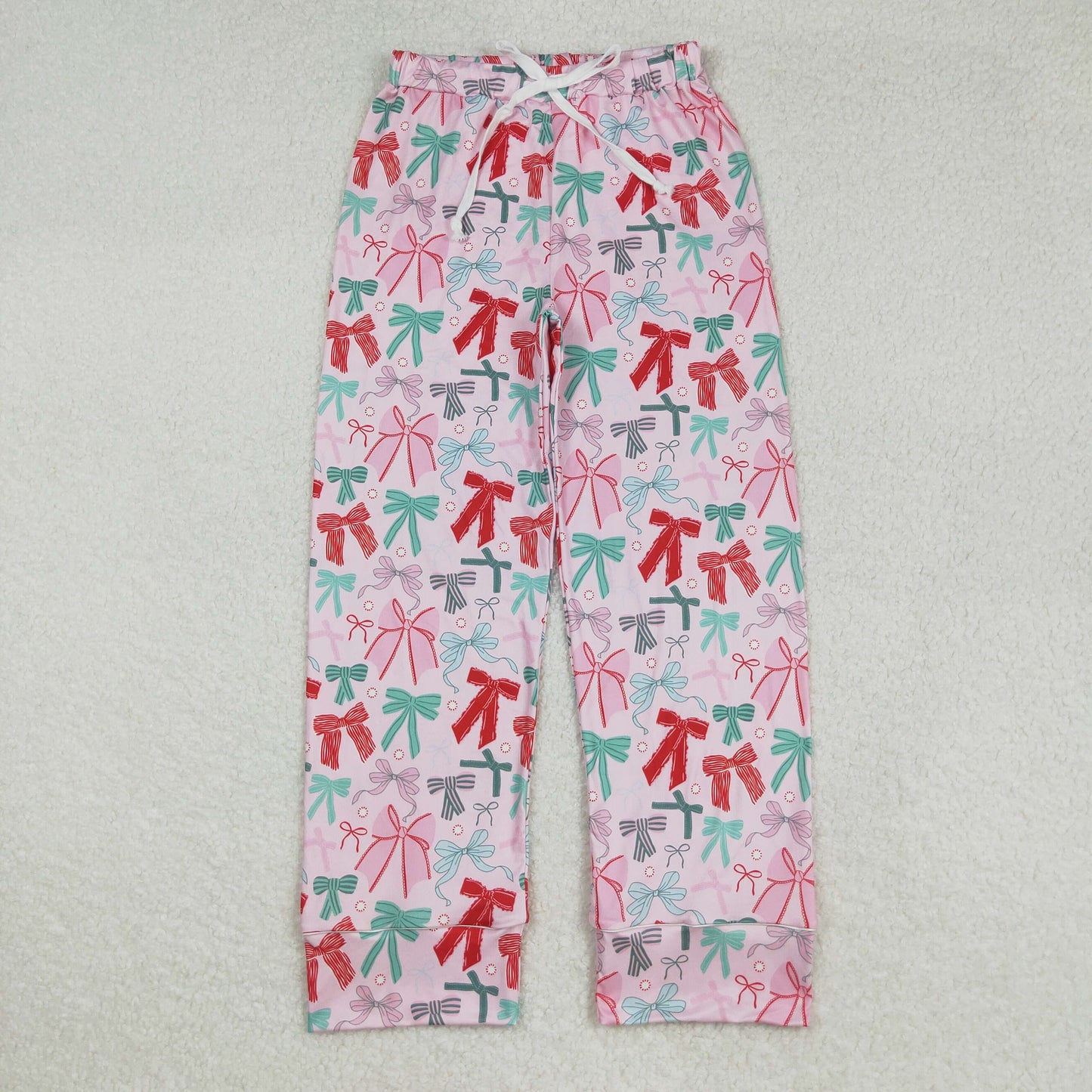 P0766 Adult Red Green Bows Print Woman Christmas Pajamas Pants