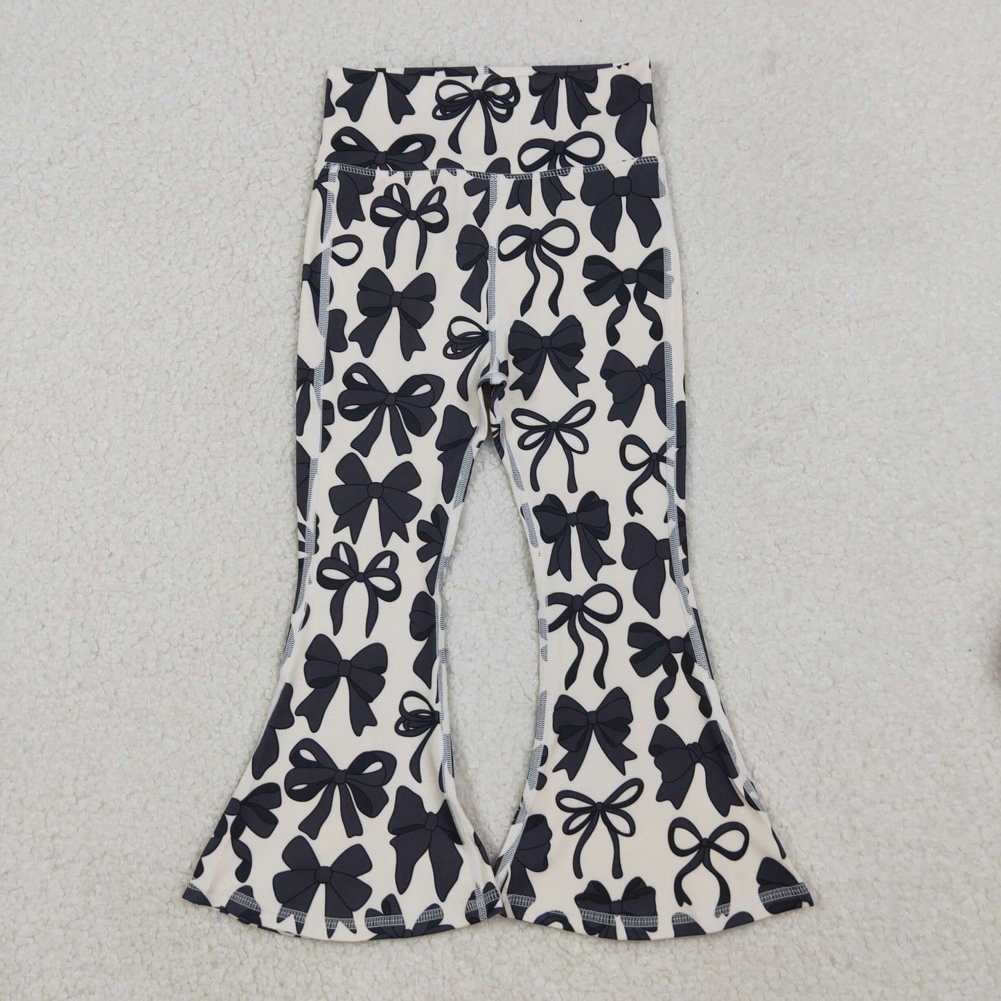 P0775 Black Bows Girls Yoga Bell Bottom Pants