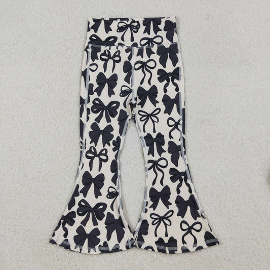 P0775 Black Bows Girls Yoga Bell Bottom Pants