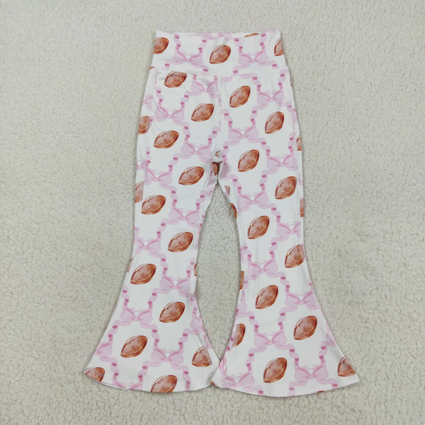 P0780 Football Pink Bows Girls Yoga Bell Bottom Pants