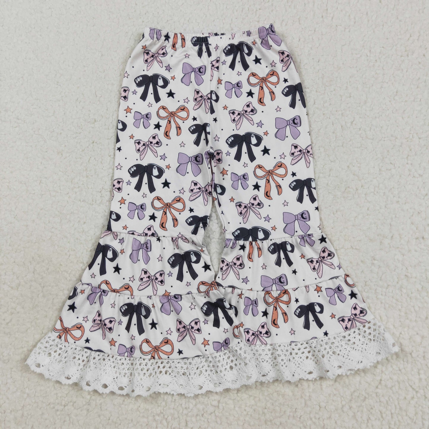 P0783 Spooky Bows Girls Halloween Bell Bottom Pants