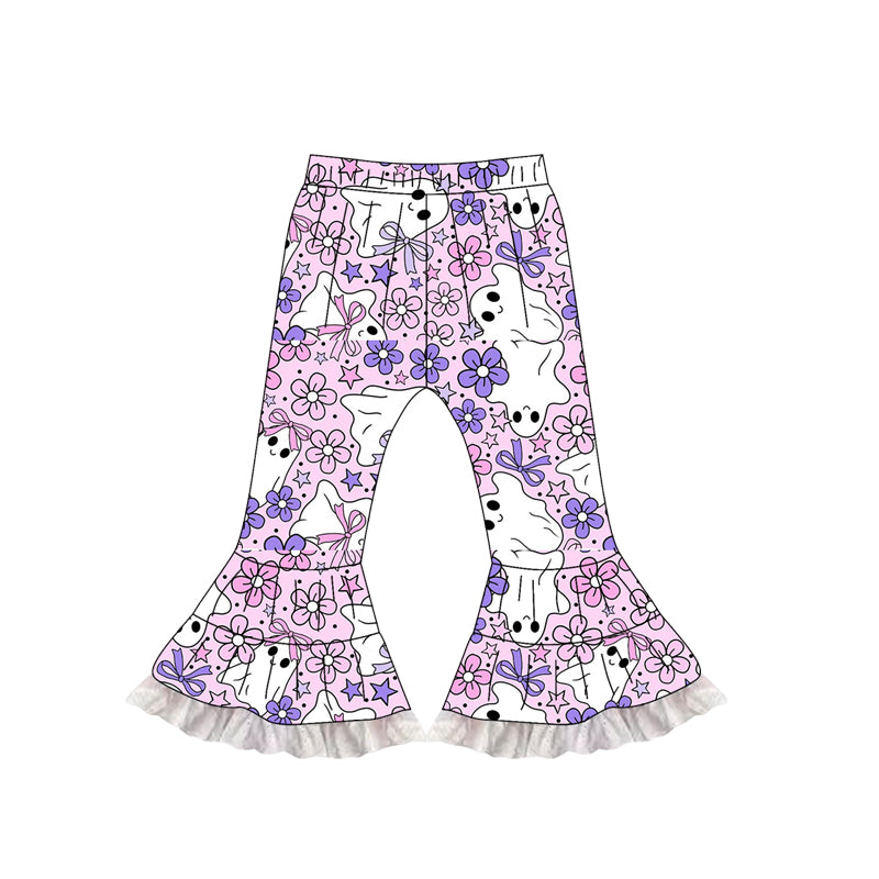 (Pre-order)P0784 Ghost Flowers Bows Girls Halloween Bell Bottom Pants
