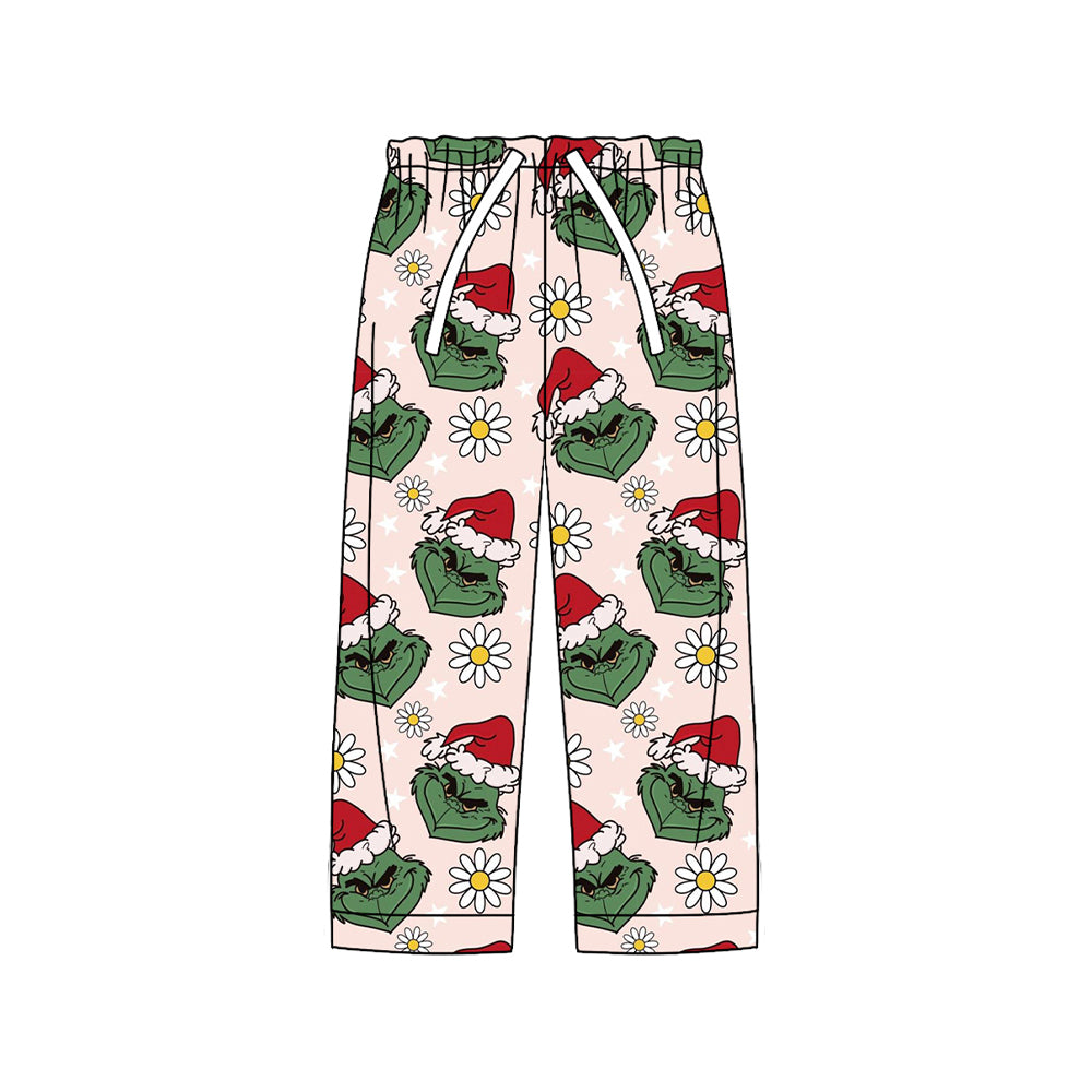 (Pre-order)P0803 Adult Green Frog Flowers Print Woman Christmas Pajamas Pants