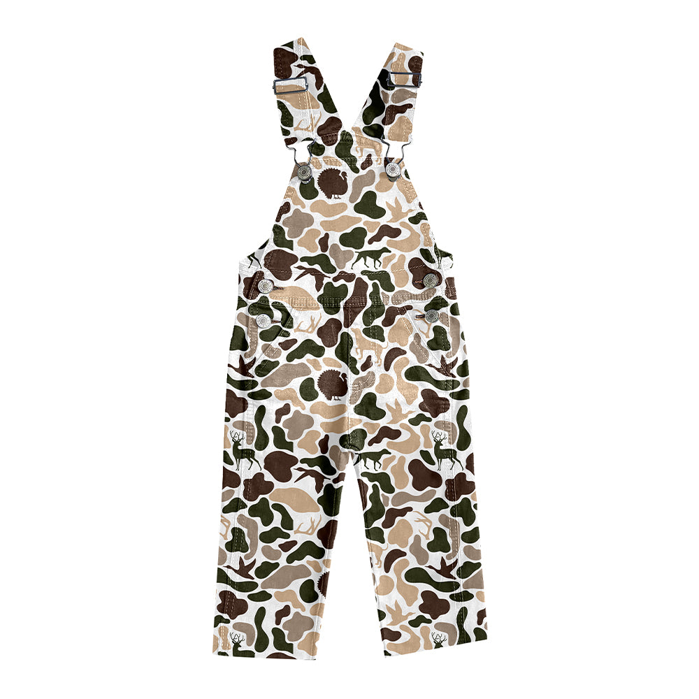 (Pre-order)P0828  Brown Camo Print Suspender Denim Kids Overall Hunting Jumpsuits