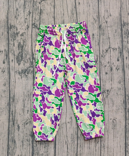 (Pre-order)P0838 Purple Green Camo Print Kids Joggers Mardi Gras Pants