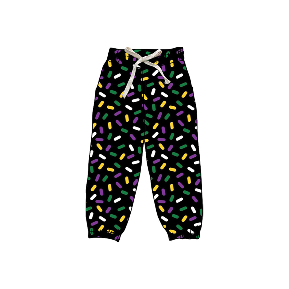 (Pre-order)P0843 Sprinkles Mardi Gras Print Kids Joggers Yoga Pants