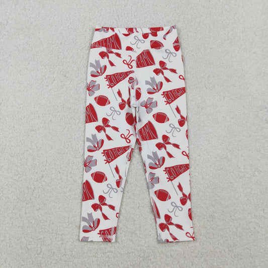 P0846 Go Team Cheer Bows Red Print Girls Bottom Yoga Pants