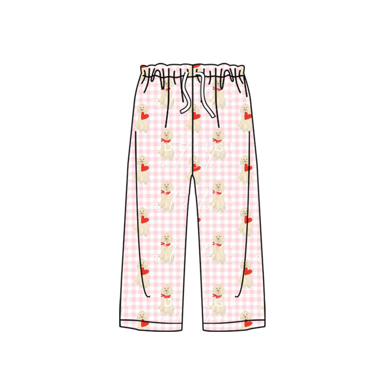 (Pre-order)P0849 Adult Dog Heart Plaid Print Woman Valentine's Day Pajamas Pants