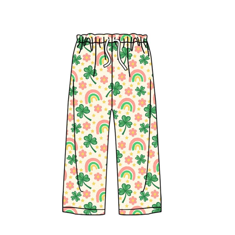 (Pre-order)P0862 Adult Leaf Rainbow Flowers Print Woman St. Patrick's Day Pajamas Pants