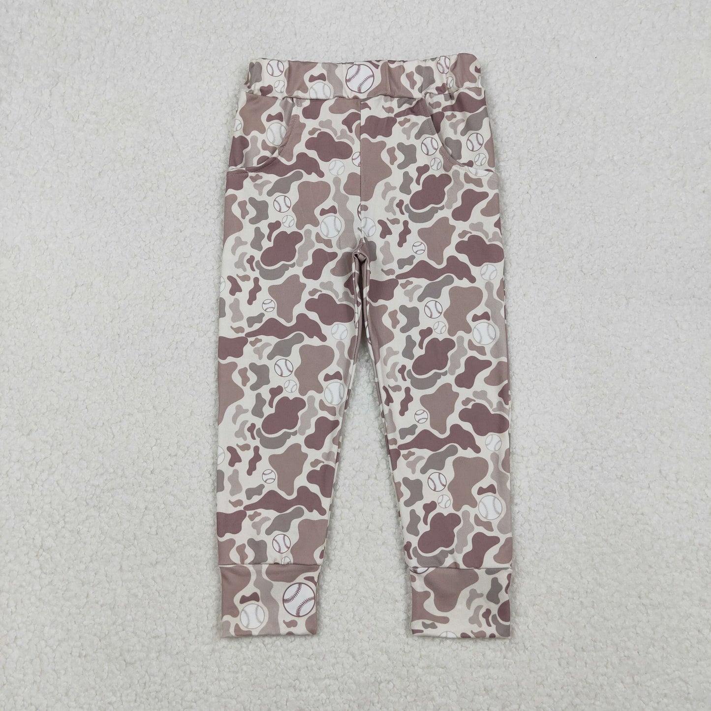 P0875 Baseball Brown Camo Print Boys Pockets Bottom Pants